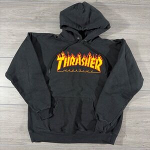 Thrasher Magazine Flame Logo Hoodie Black Men's Size M